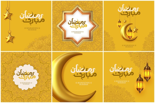 Vector collection of beautiful ramadan mubarak greetings template social media post