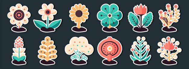 Collection Of Beautiful Sticker Style Flower Set