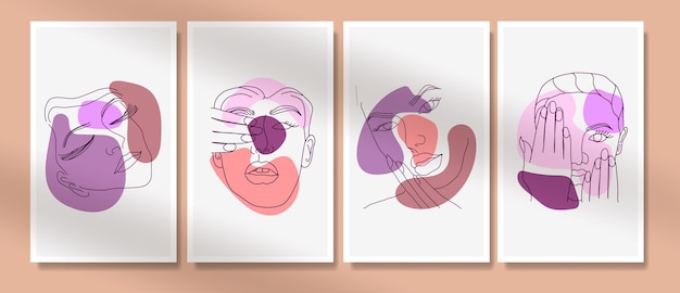 Collezione di bellezza donna viso minimal linea disegnata a mano arte boho metà secolo