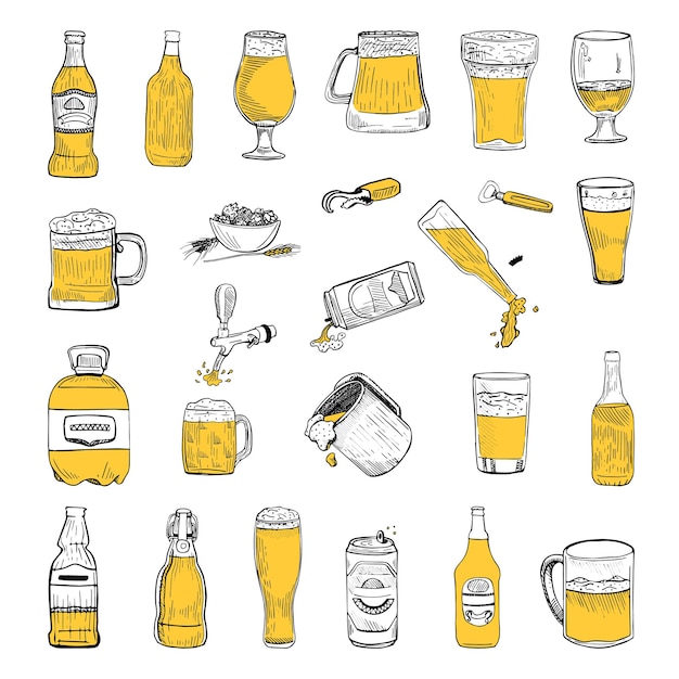 Vector collection of beer in sketch style.