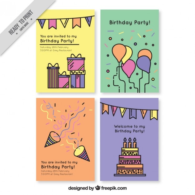 Vettore collezione di carte di compleanno in design piatto