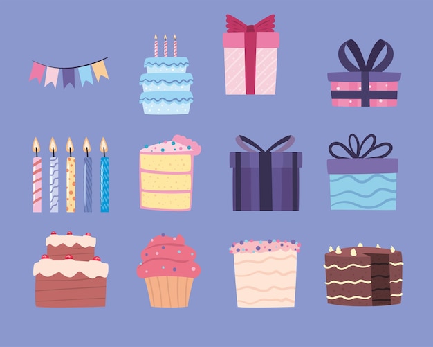 Collection of birthday celebration icons