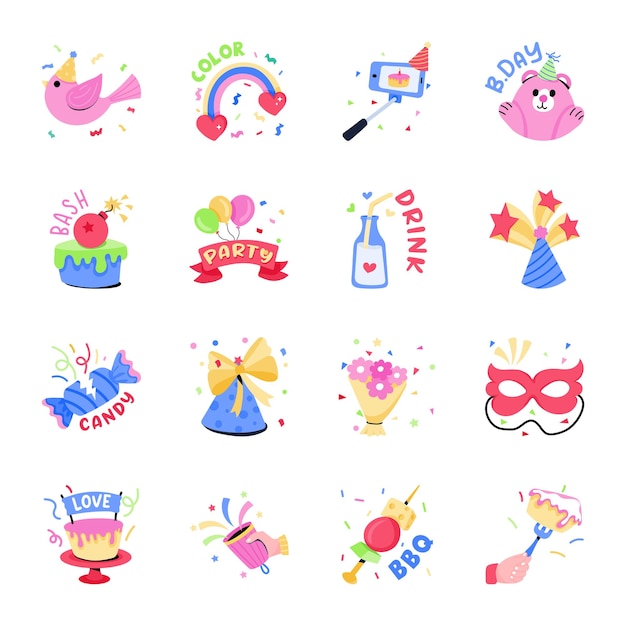 Collection of Birthday Party Flat Stickers