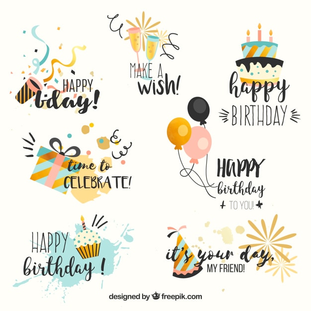 Collection of birthday stickers in vintage style