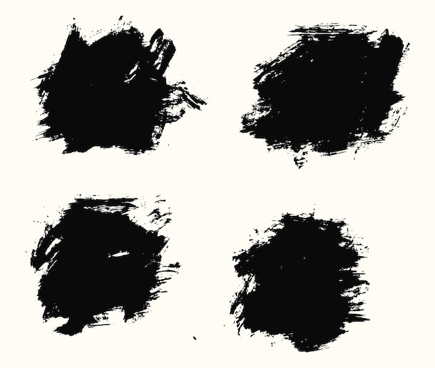 Collection of black color ink brush stroke