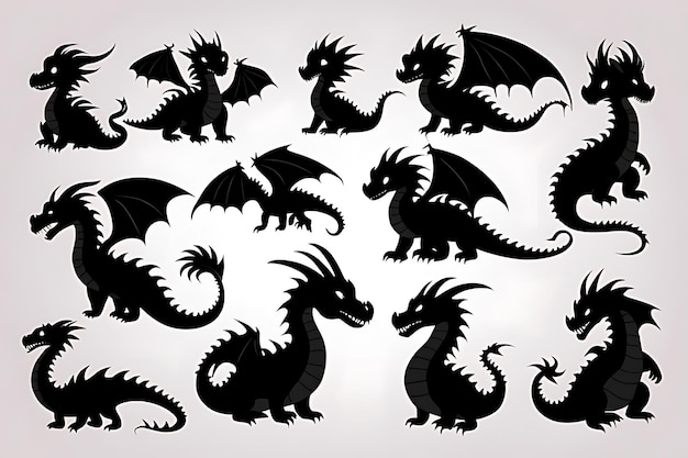 Vector a collection of black dragons with dragons on them