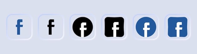 黒い Facebook アイコンのコレクション ソーシャル メディアのロゴ ライン アートと白い背景で隔離のフラット スタイル ビジネスと広告新モーフィズム スタイルのベクトル線のアイコン