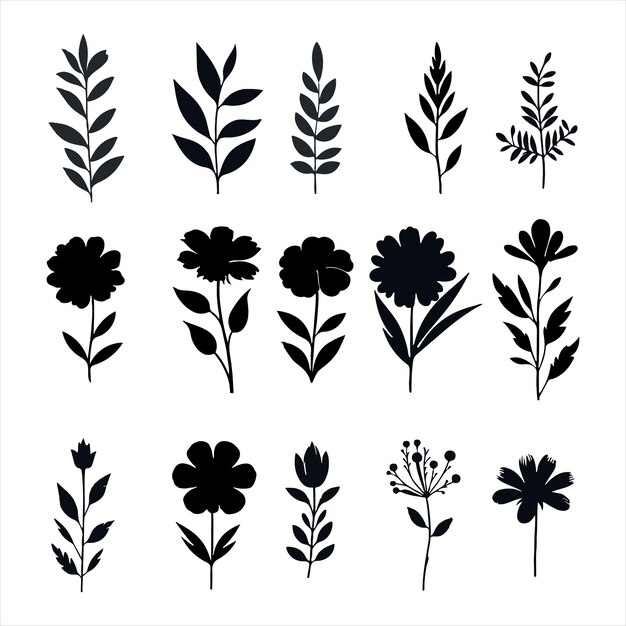 Vector a collection of black flowers with white background