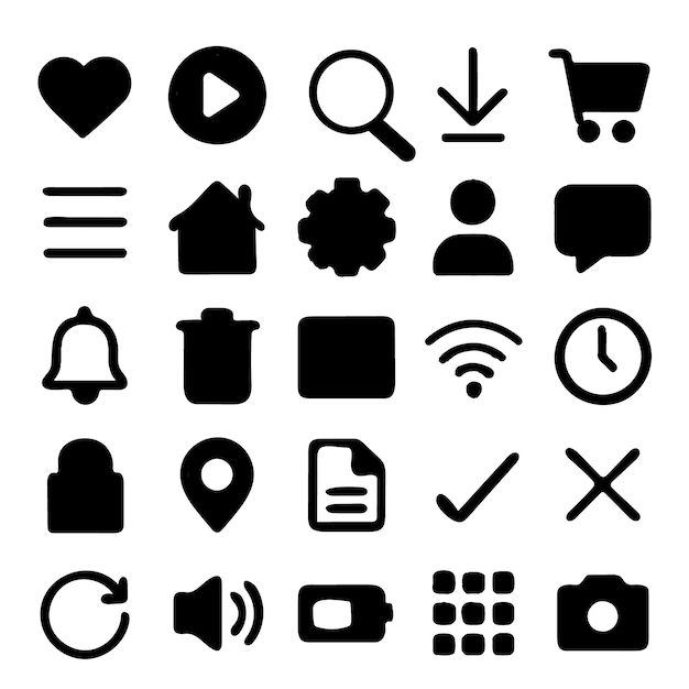 Collection of Black Icons for User Interface and Web Design