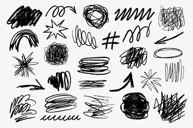 A collection of black ink scribble art illustration Set of black ink scribble in various design illustrations Illustration of black ink scribble art collection scribble lines art illustration
