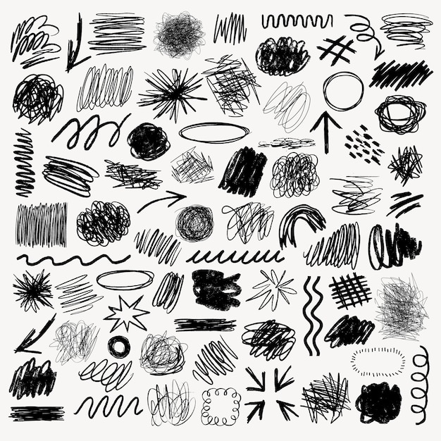 A collection of black ink scribble art illustration Set of black ink scribble in various design illustrations Illustration of black ink scribble art collection scribble lines art illustration