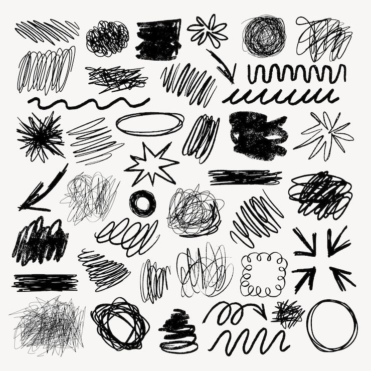 Vector a collection of black ink scribble art illustration set of black ink scribble in various design illustrations illustration of black ink scribble art collection scribble lines art illustration