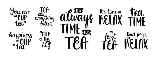 Collection of black lettering about tea Perfect for sticker print cup plotter cutting Vector