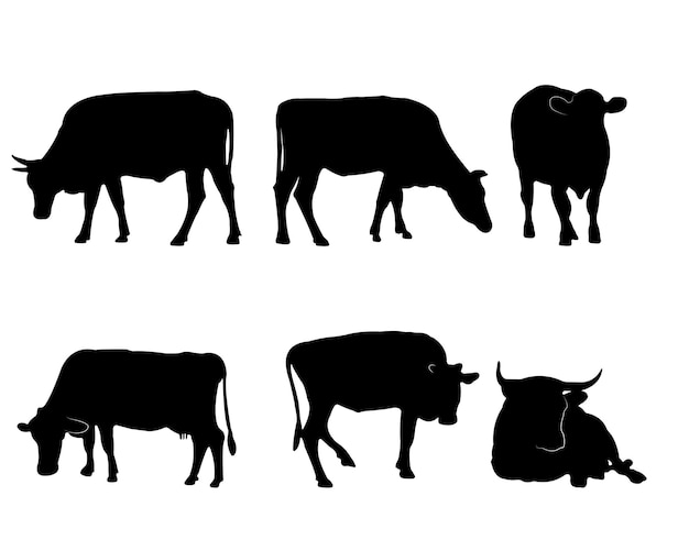 Collection of black silhouettes cows