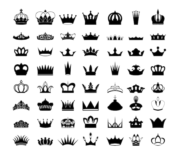 Vector collection of black silhouettes of crowns