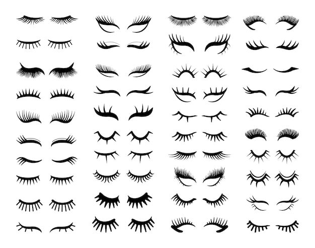 Collection of black silhouettes of eyelashes