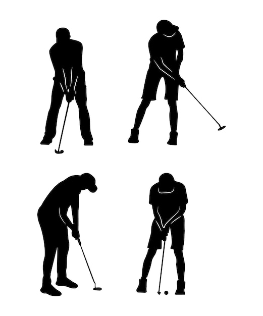 Collection of black silhouettes of people in golf