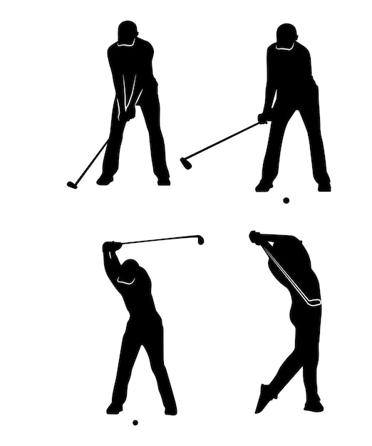 Collection of black silhouettes of people in golf