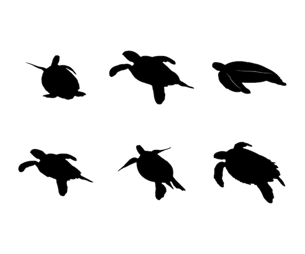 Vector collection of black silhouettes turtles