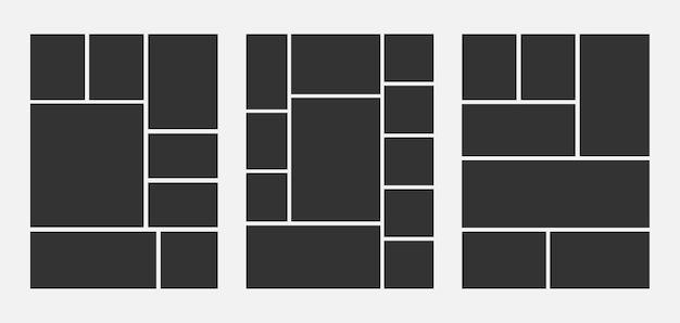 黒の 3 つの写真のコラージュ テンプレート ベクトルのコレクション