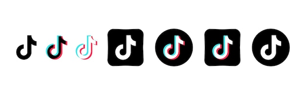 블랙 Tik Tok 아이콘 컬렉션 소셜 미디어 로고 라인 아트 및 흰색 배경에 고립 된 플랫 스타일 비즈니스 및 광고에 대 한 벡터 라인 아이콘