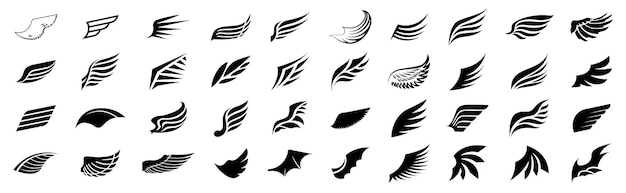 Collection of black vector wings for logo or emblem design Bird wings angel wings elements Vector illustration