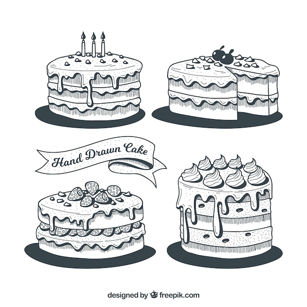 Collection of black and white birthday cakes