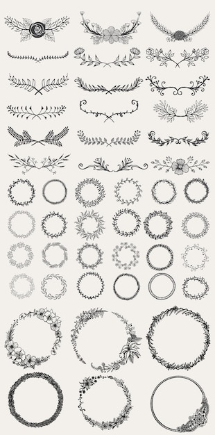 Vector a collection of black and white floral design elements