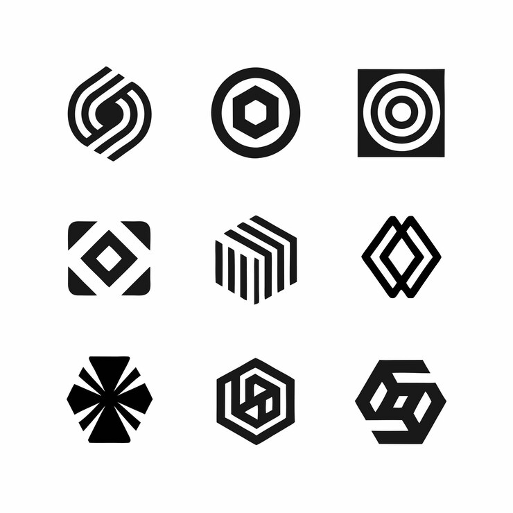 a collection of black and white geometric shapes and shapes