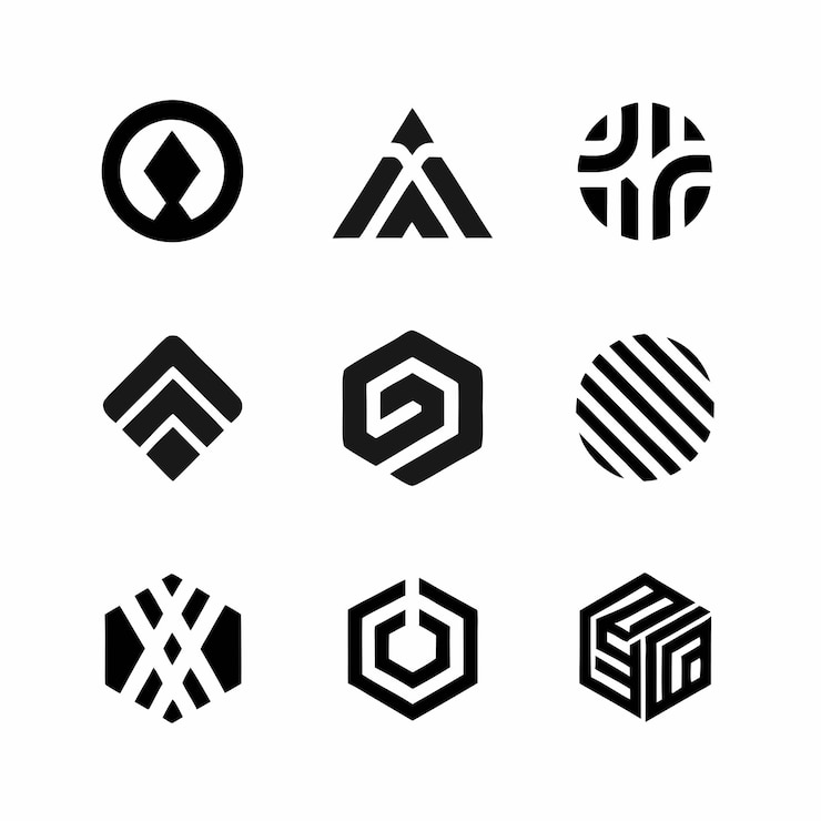 a collection of black and white geometric shapes and shapes