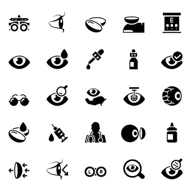 Vector a collection of black and white icons including a lense and eye