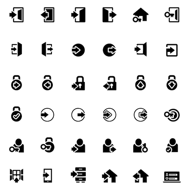 Vector a collection of black and white icons with a few different symbols