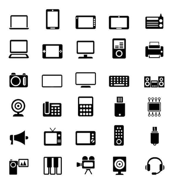 白い背景の黒と白のアイコンのコレクション