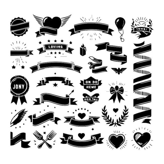 Vector a collection of black and white images including a ribbon and a ribbon