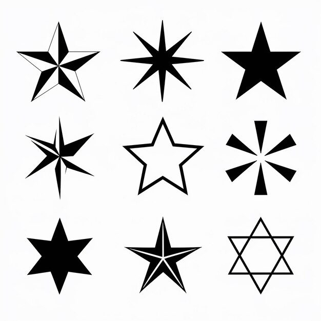 Vector a collection of black and white images of a star and a cross