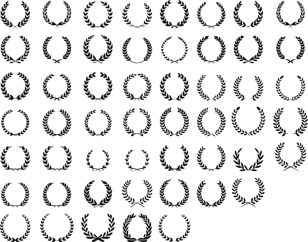 A collection of black and white laurel wreaths.