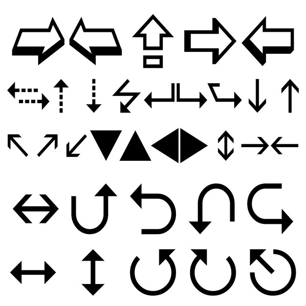 collection of black and white signs with arrows pointing to the right