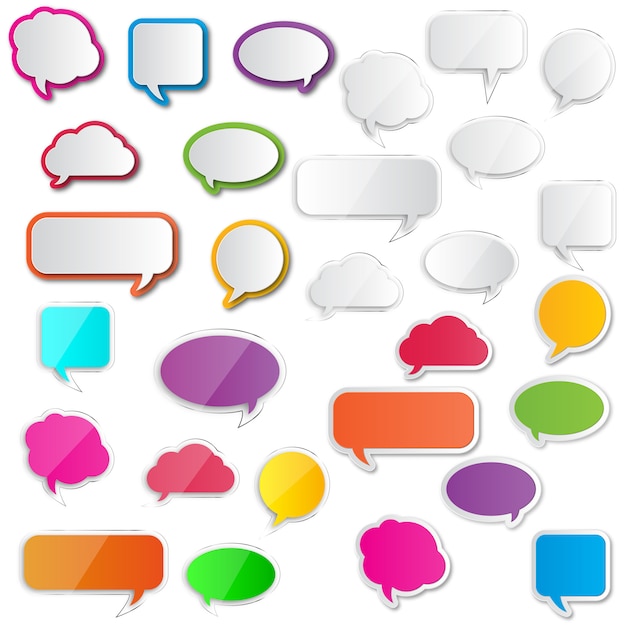 Collection blank empty white and color speech bubbles.