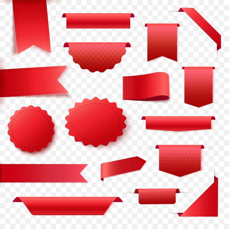 Vector collection of blank red ribbon banners. tags and labels for any promotion design.