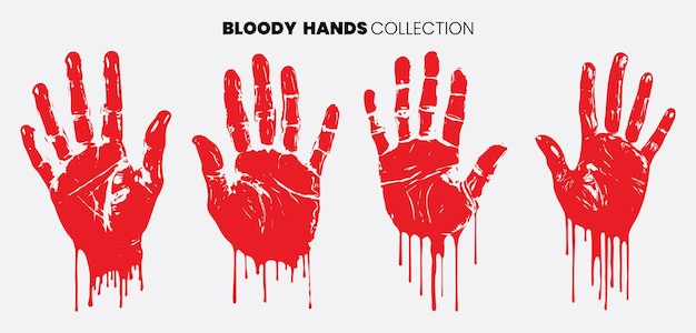 Vector collection of bloody handprints dripping blood