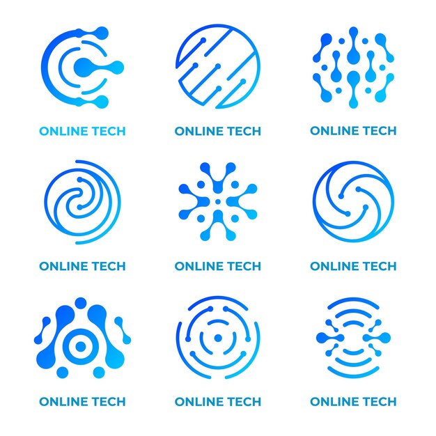 Vector a collection of blue circles with the words online on the bottom