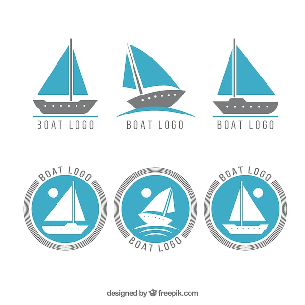Коллекция синих и серых логотипов лодок