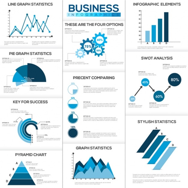 Collection of blue infographic charts