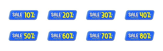 Vector collection of blue signs with sale special offer