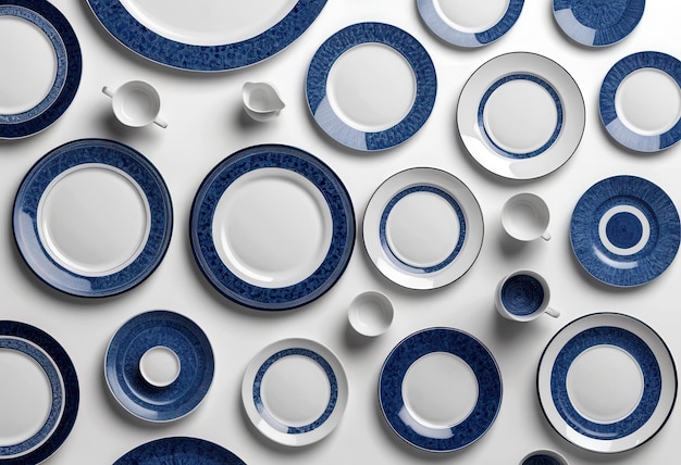 a collection of blue and white plates and plates with one that says china