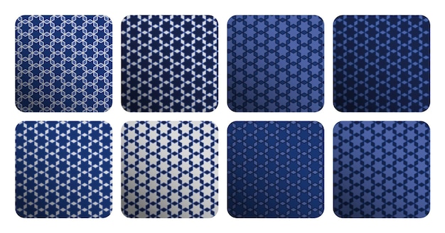 A collection of blue and white squares with a pattern of white and black.