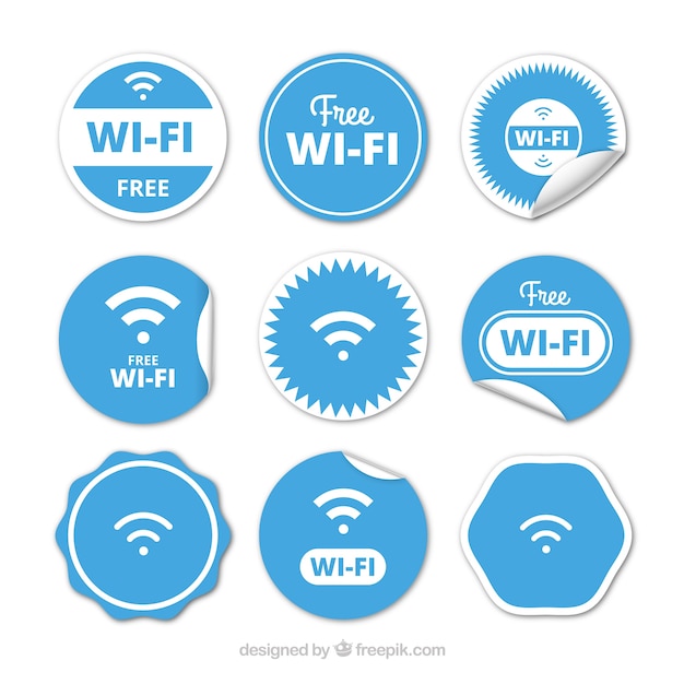 Collection of blue and white wifi buttons