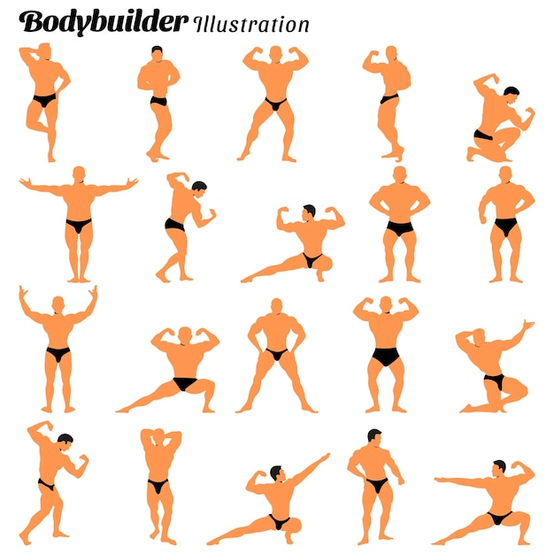 Collection of bodybuilder flat illustrations