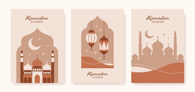 Vector collection of boho aesthetic ramadan kareem posters islamic minimalist modern design templates