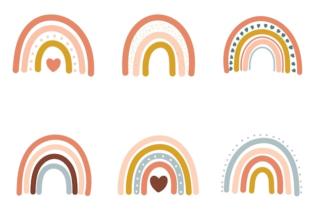 Collection of boho rainbows vector illustration